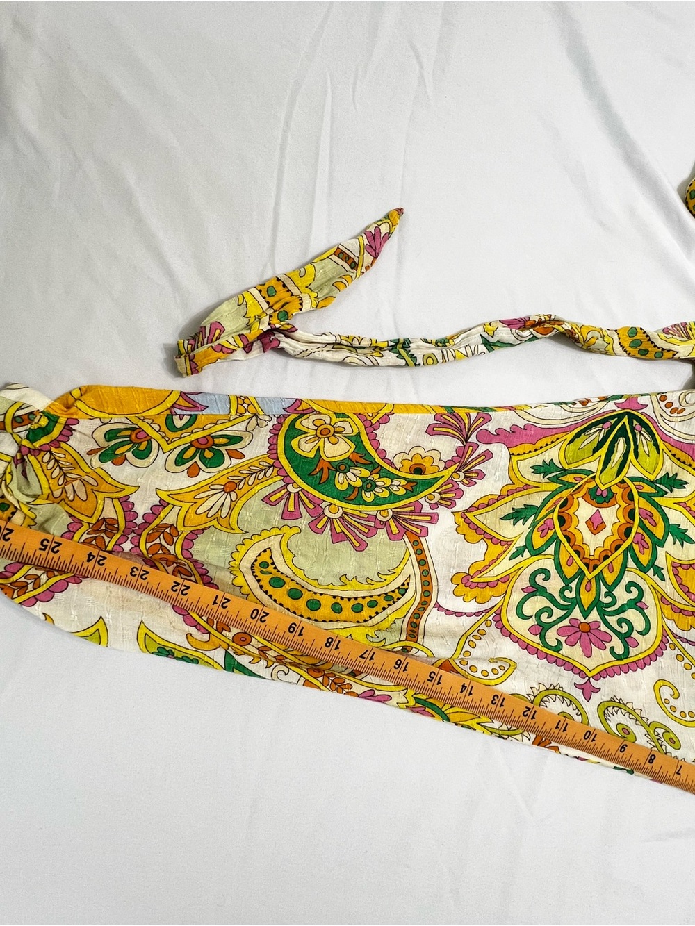 Haute Hippie Paisley faux wrap tie front Crop Top - Yellow, Green & Pink boho M - Picture 5 of 10